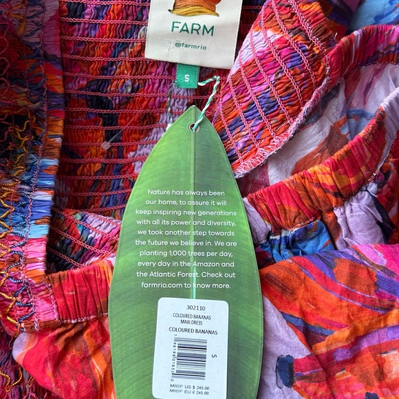 FARM Rio Colored Bananas Smocked Midi Dress Size Small - Picture 12 of 12